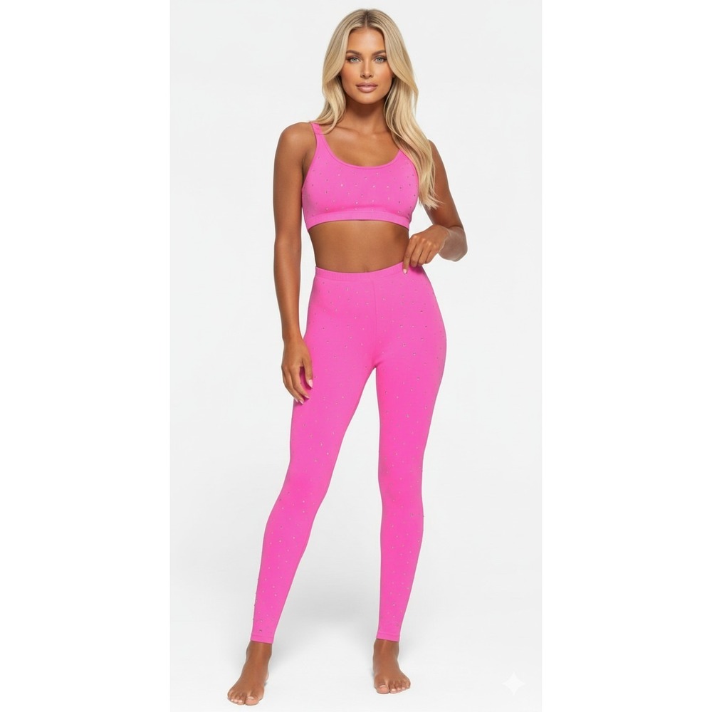 New SKIMS Outdoor Rhinestone Sparkle Leggings Taffy M Medium Pink NWT Pants Pant